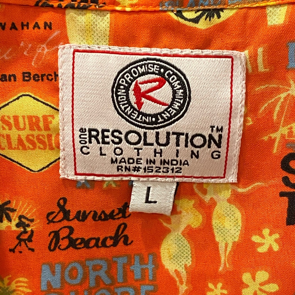 Mens Hawaiian Button Down Shirt Orange Surf Road to Hana L Hula Girls Multi - Picture 4 of 7